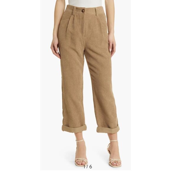 Petal & Pup Corduroy Pants Size 4 Talaren Cuffed High Waisted Crop Taupe - Picture 4 of 12